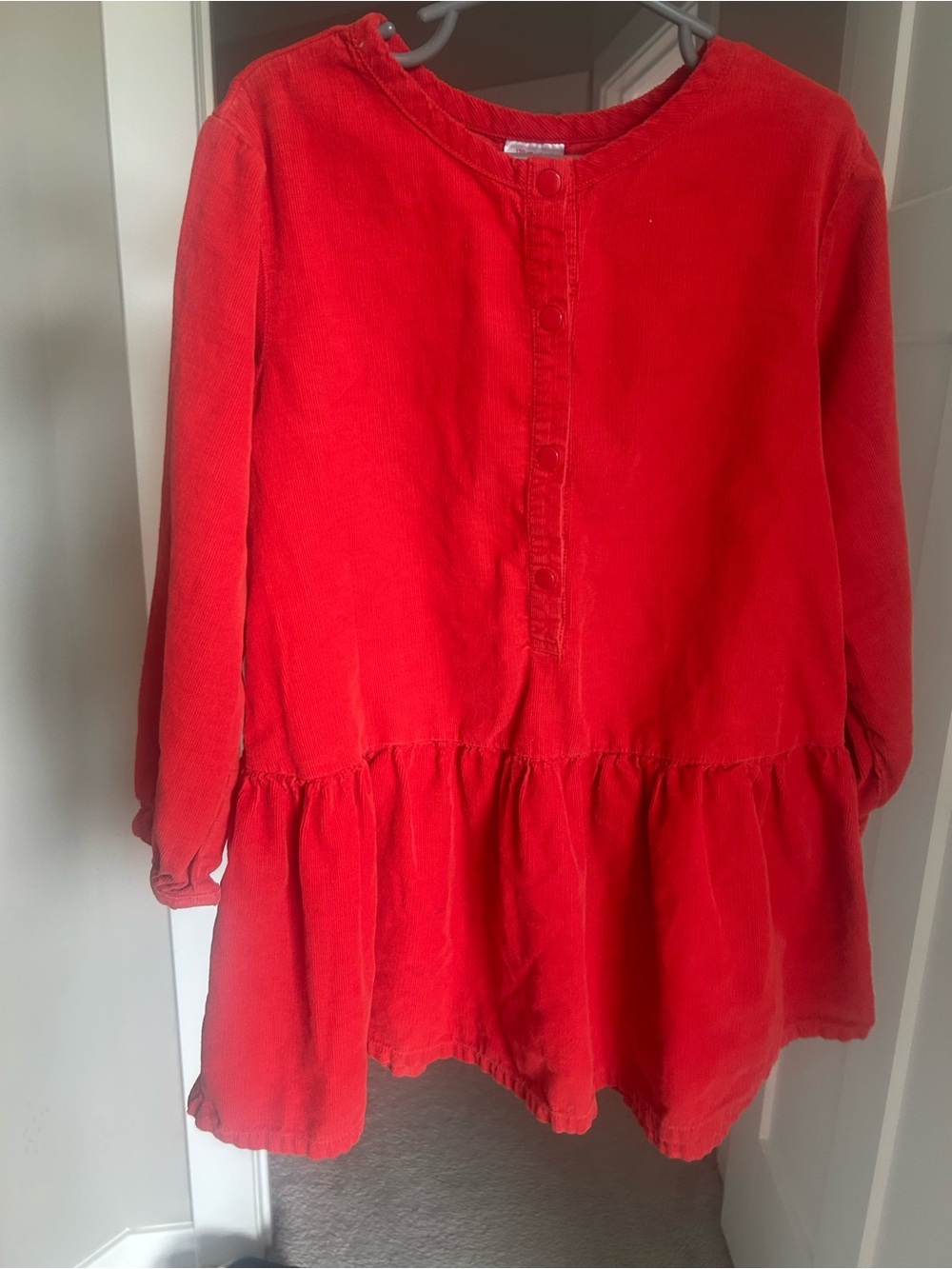 Hanna Andersson Red Corduroy Button-Front Peplum dress